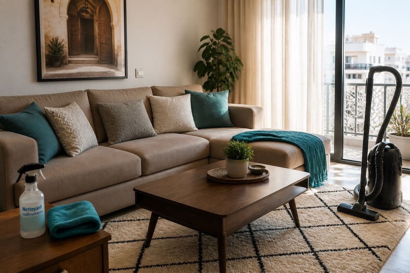 Salon d'appartement à Rabat prêt pour un passage ménage